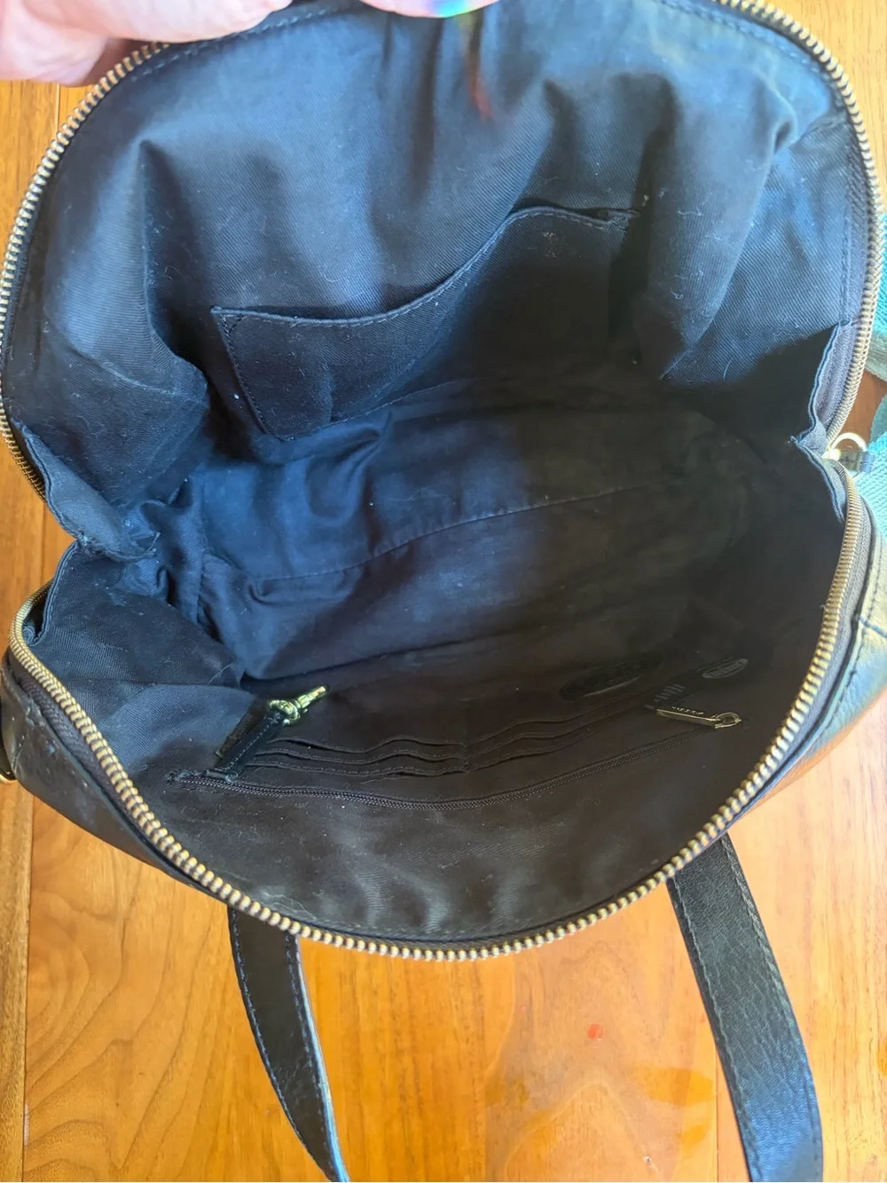 Fossil Black & Gold Colorblock Leather Satchel Bag